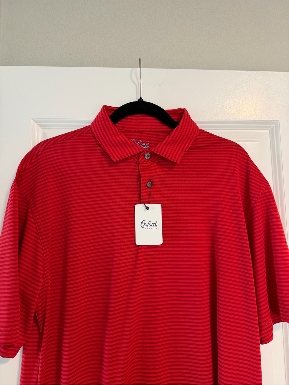Oxford American Cardinal Red Striped Polo Shirt Medium
